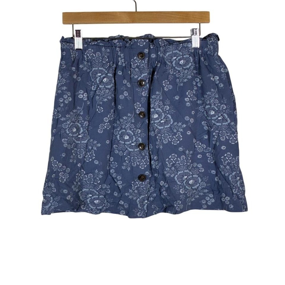 Madewell Floral Floral Mini Skirt Blue Button Pockets Paperbag Waist Size M